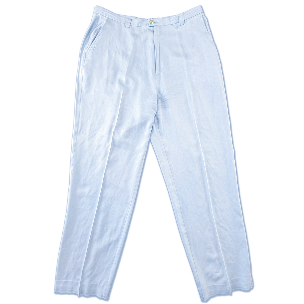 VTG Tommy Bahama Pants Womens 14 Blue 100% Silk Herringbone Twill Abalone Button